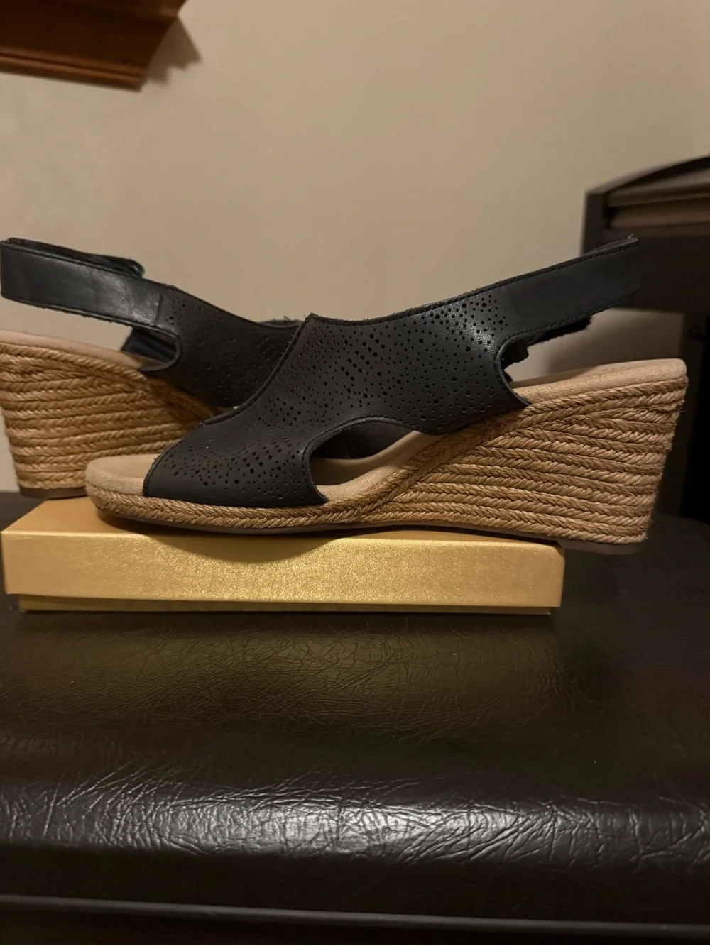 Clark’s Wedge Slingback Sandals in Navy